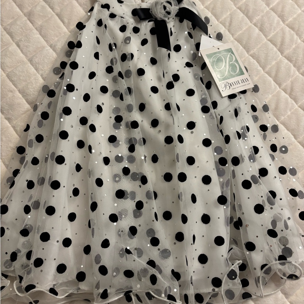Bonnie Jean Black and White Polka Dot Skirt